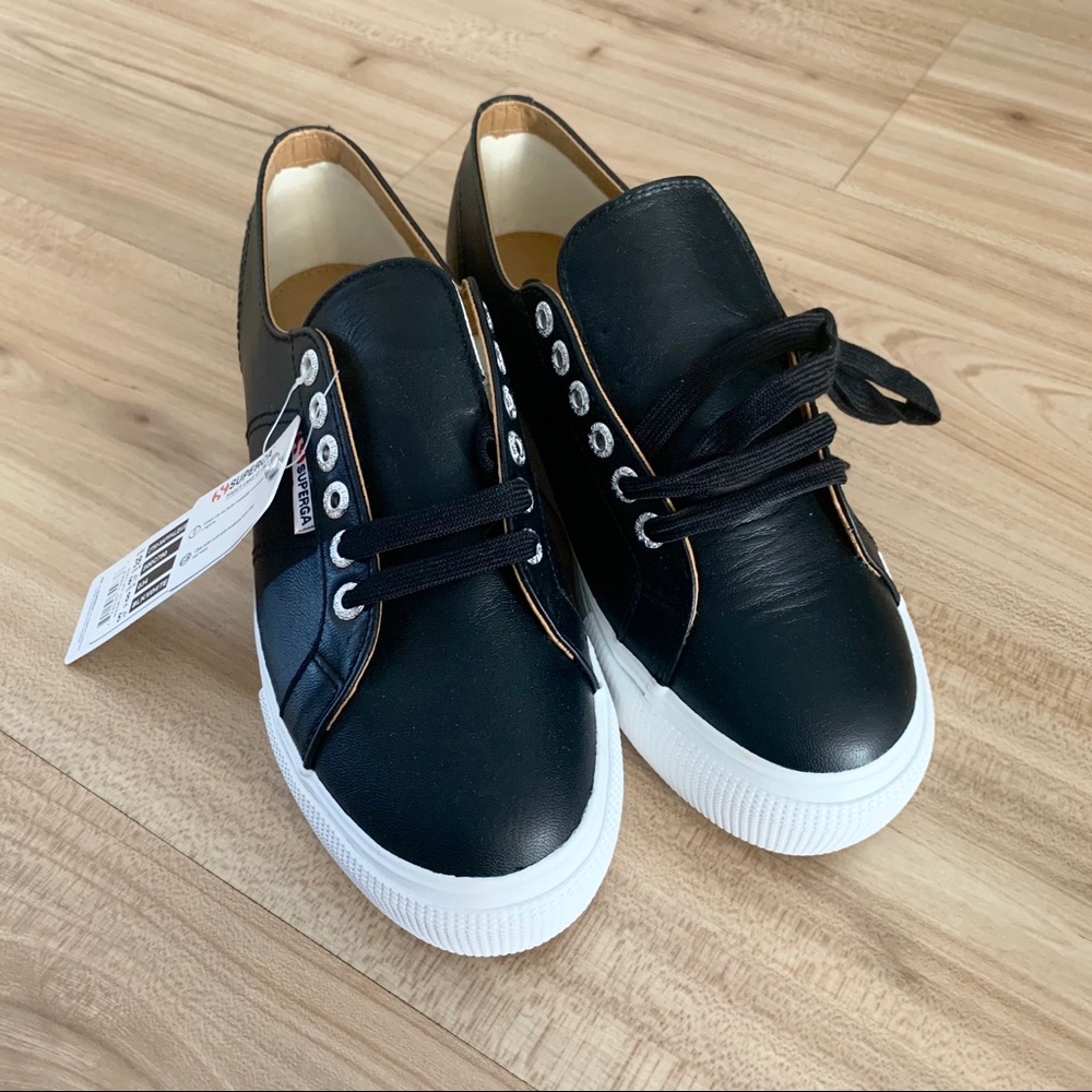 New Superga black leather sneakers